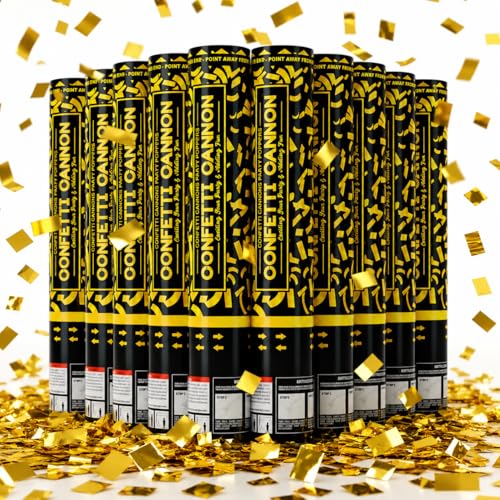 Confetti Cannon Gold Party Poppers 12 Pack Party Cannon Confetti Shooters for Celebrations Wedding Birthday Graduation Golden Foil 12 inch Confetti Poppers for Christmas New Year Eve Parties Supply