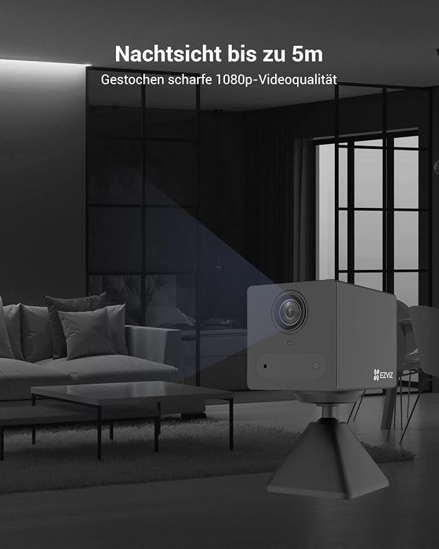 Cameră IP WiFi de interior cu acumulator EZVIZ CB2, 2MP, 2000 mAh, detecție umană PIR, vedere nocturnă IR, audio bidirecțional, microSD până la 512 GB, negru