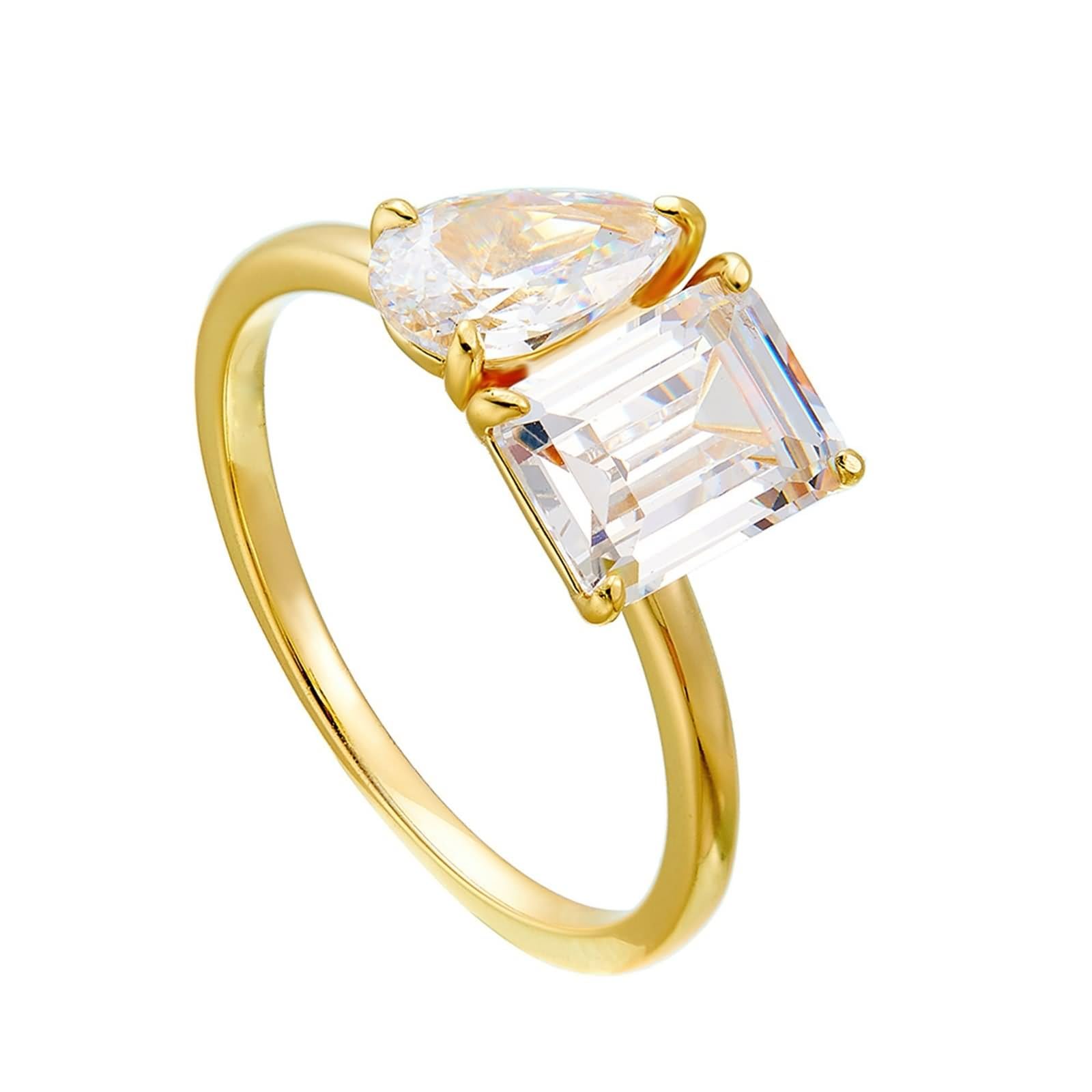Anelli di fidanzamento, anello da donna per dito medio, forma rettangolare con moissanite 2 carati in oro giallo 9 K, misura 47 (15,0)