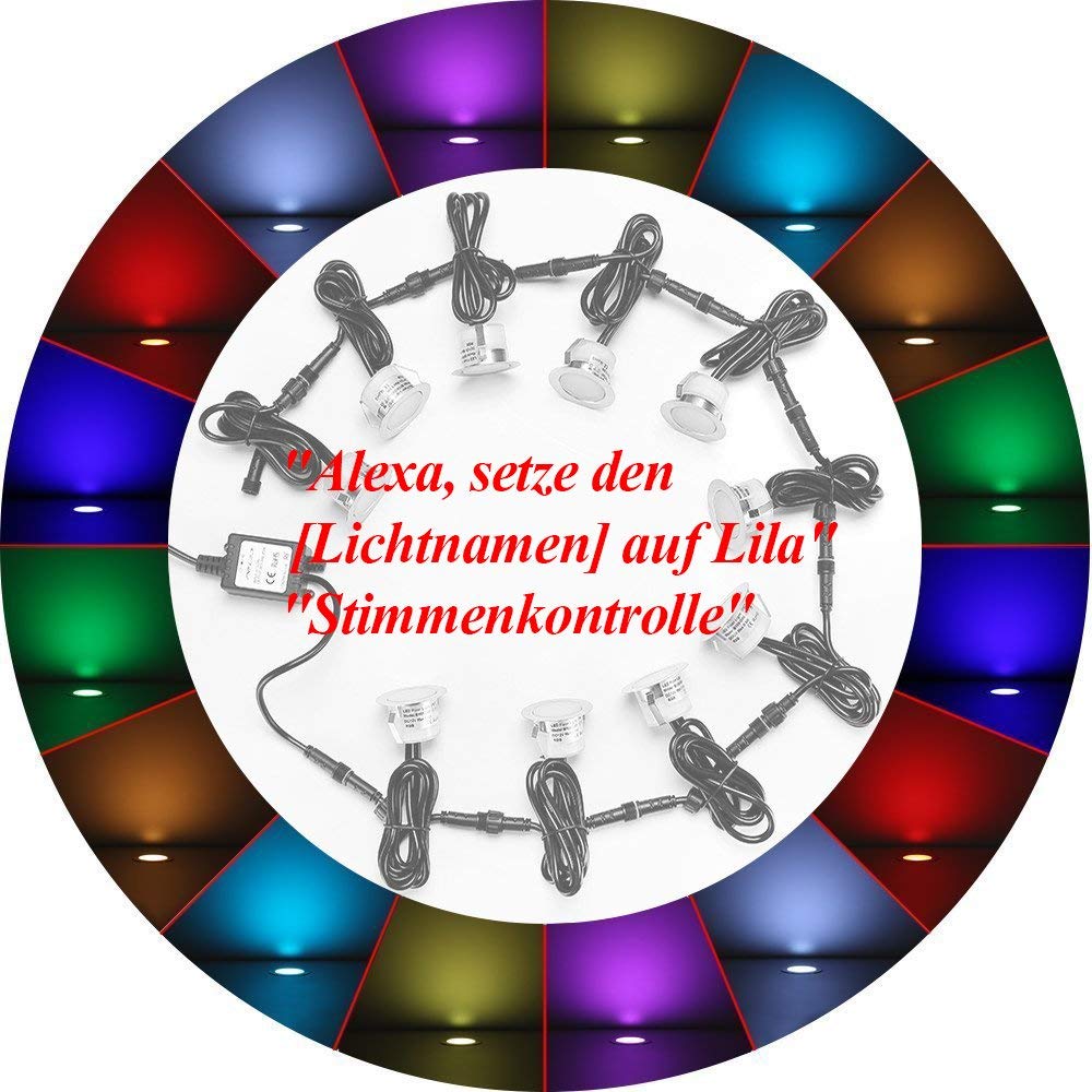 50pcs RGB WIFI LED empotrado iluminación de piso luces de patio Funciona con Alexa, Google Home, DC12V Ø45mm IP67 Impermeable LED downlights terraza kit completo