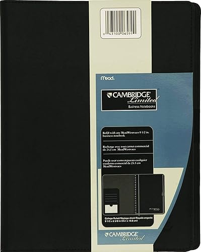 Cambridge Funda para cuaderno de negocios, 11 x 8-12 pulgadas, portafolio, recargable, tarjetasoporte para bolígrafos, negro (06591), grande