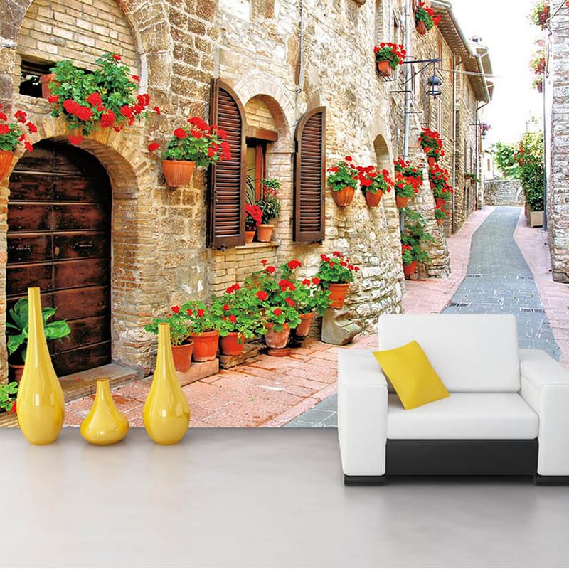 Papier peint panoramique 3D rue de ville européenne intissé 150x105cm