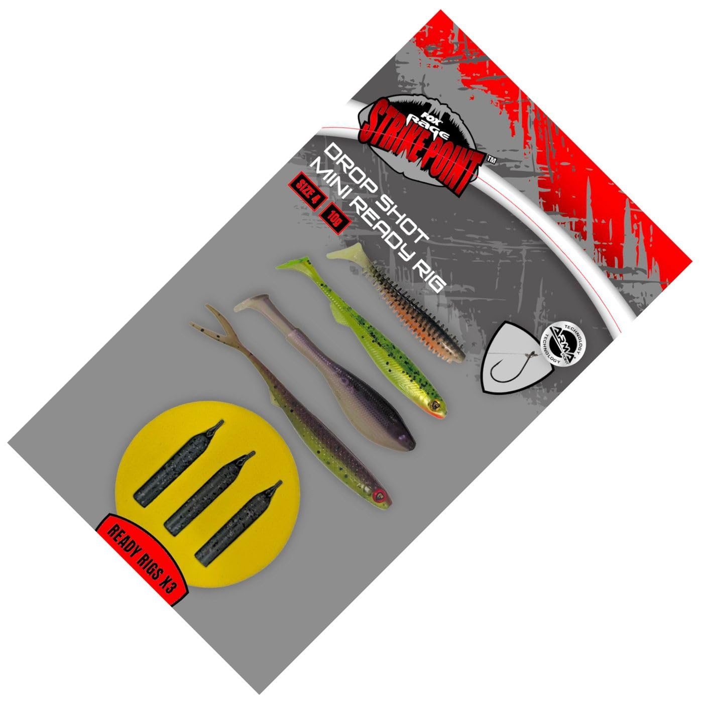 Fox Rage Strike Point Drop Shot Micro Ready Rig Size 4 | Mini Lure Pack | Use Straight from Pack | Strike Point Drop Shot Hooks | Tied with Drop and Jig Fluorocarbon | 3x Weights | Code NRR144