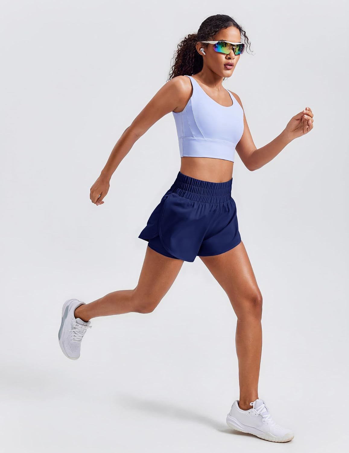 PINSPARK Women's 2 in 1 Running Shorts High-Split Athletic Short High Waisted 3" Liner Workout Gym Short with Pockets thumbnail