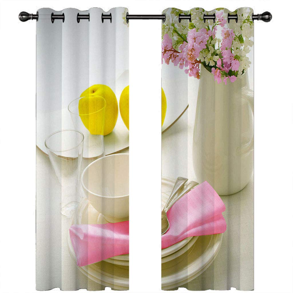 Rideaux Chambre Enfant 3D Fleurs De Vaisselle De Style Européen Fille Motif Rideau Occultant Isolants Thermique Anti Froid À Oeillets 264x240Cm Salon Décoration Lot De 2 Voilages Décor Chambre Bebe