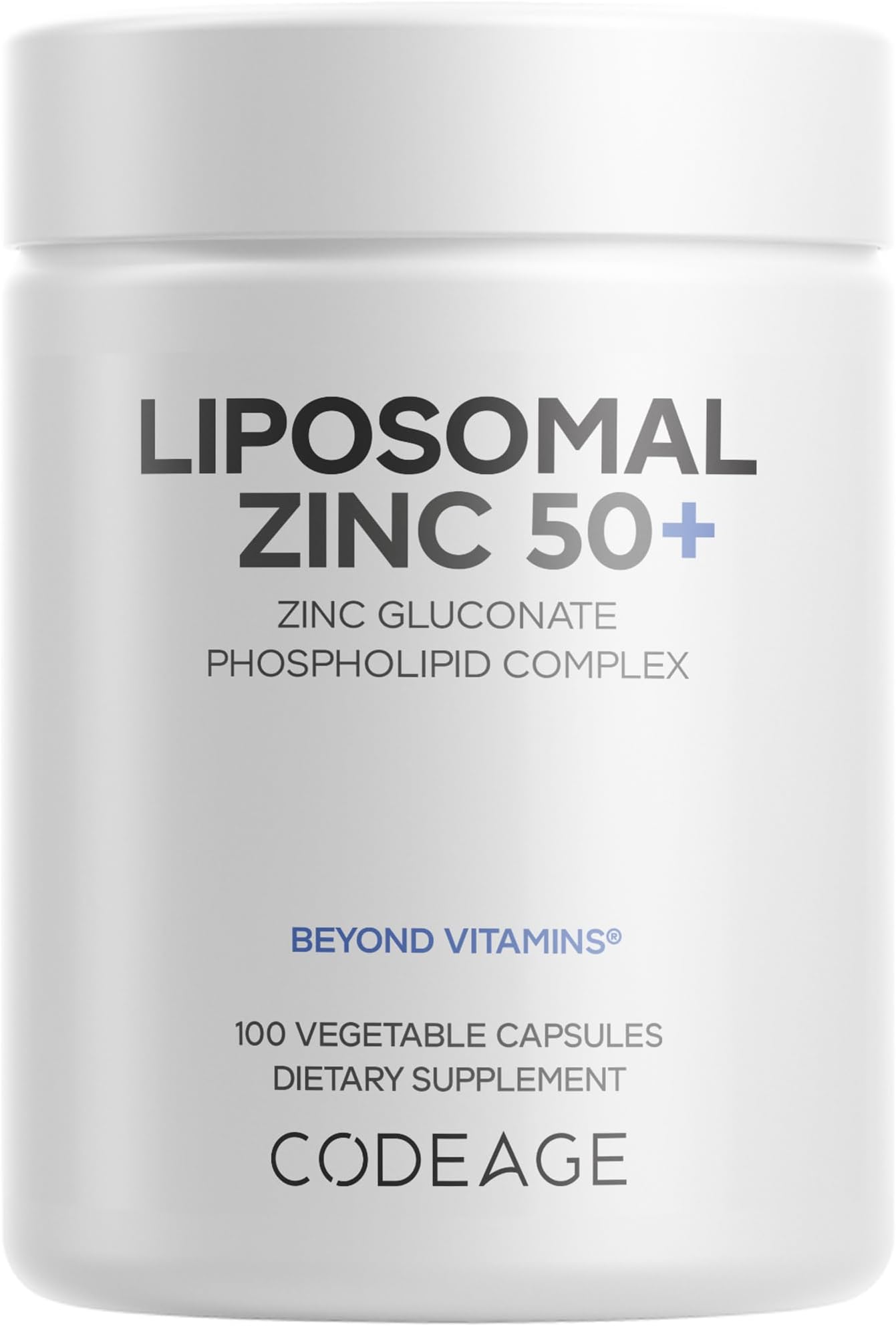 Codeage Liposomal Zinc Supplement – 3 Month Supply – One Per Day - 50 mg Zinc Gluconate Vitamin Pills - Essential Mineral Supplements Liposomal Delivery Matrix - Vegan Non-GMO - 100 Capsules