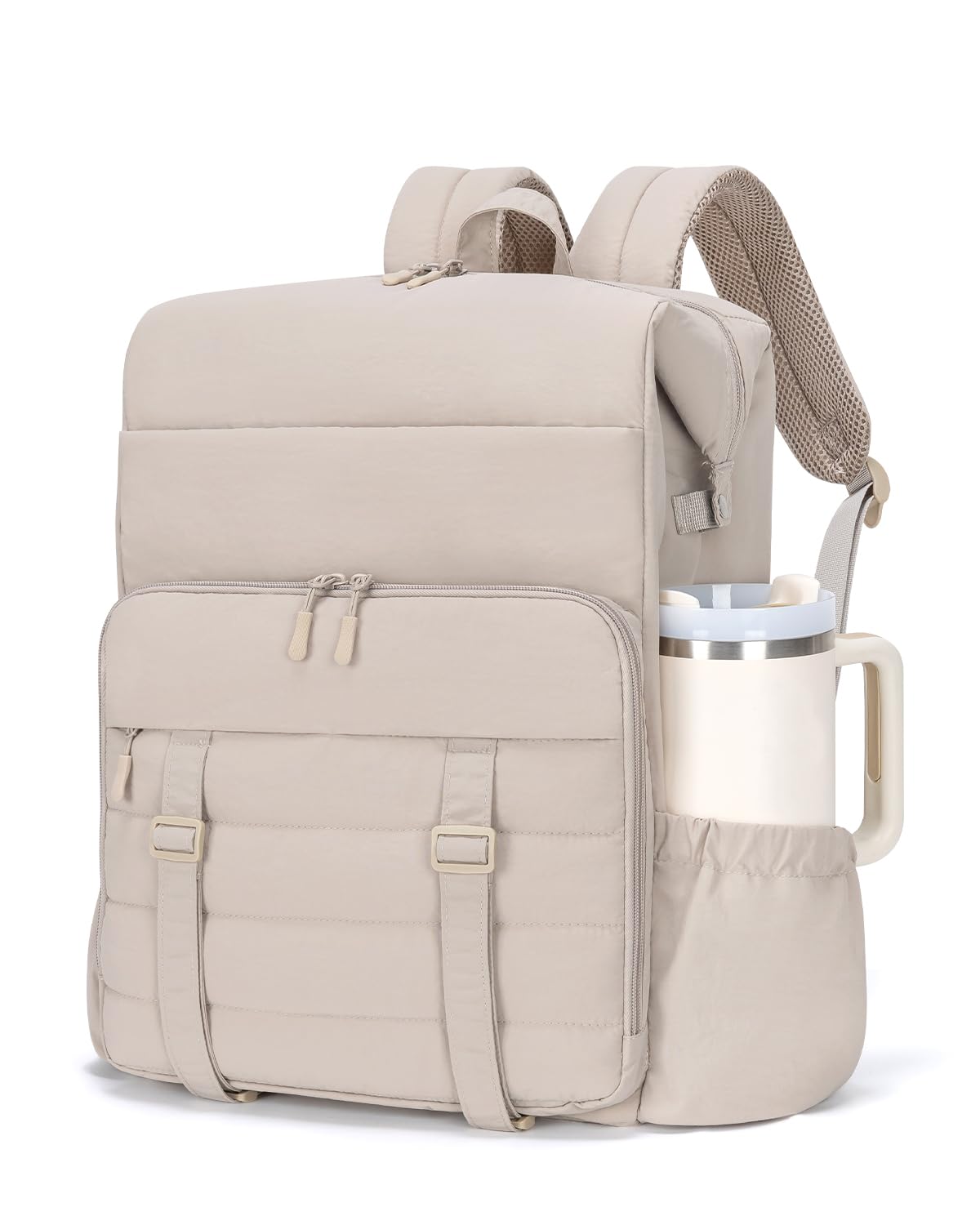 Backpack Cooler Insulated Leak Proof 40 Cans Puffer Soft Cooler with Laptop Compartment Portable Lightweight Beach Travel Camping Lunch Backpack for Men and Women (Camel)