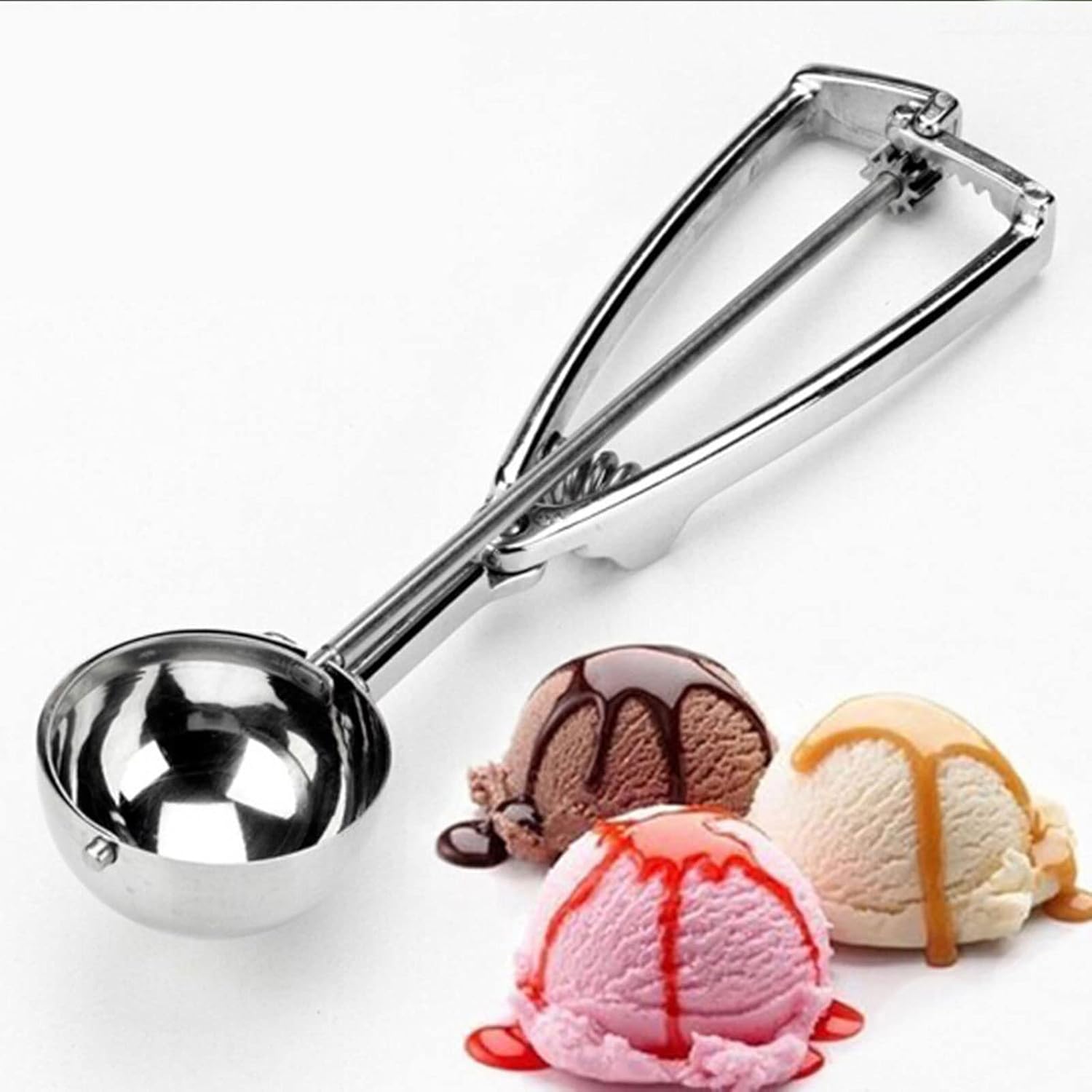 Ice Cream Scoops Ice Cream ScoopTools Stainless Steel Spring Handle Mash Potato Watermelon Ball Scoop Home Kitchen(Large)