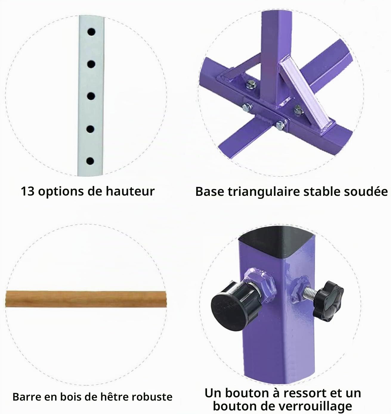 Barre de gymnastique pour enfants Barre Horizontale Gymnastique Réglable en Hauteur Étirement Rythmique Équilibre, violet