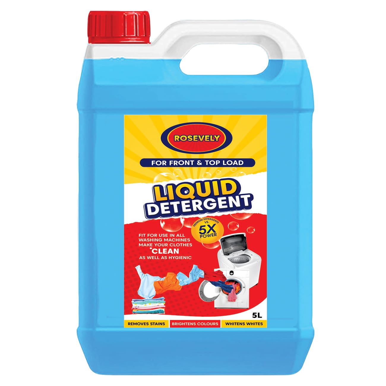 Rosevely Liquid Detergent 5 Liter | Laundry Liquid For Fabric Care | Suitable For Top-Load And Front Load Machine And Hand Wash | Concentrated Laundry Detergent (5 liters)(Active Fresh)