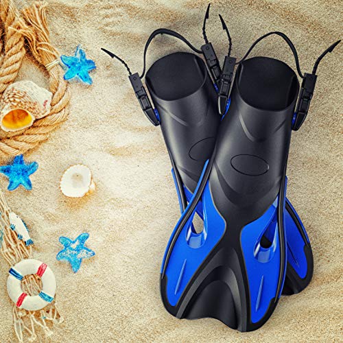 cozia design Adjustable Swim Fins - Snorkel Fins for Lap Swimming, Travel Size Scuba Diving Flippers for Snorkel Set Adult, Neoprene Water Socks Included (Medium)