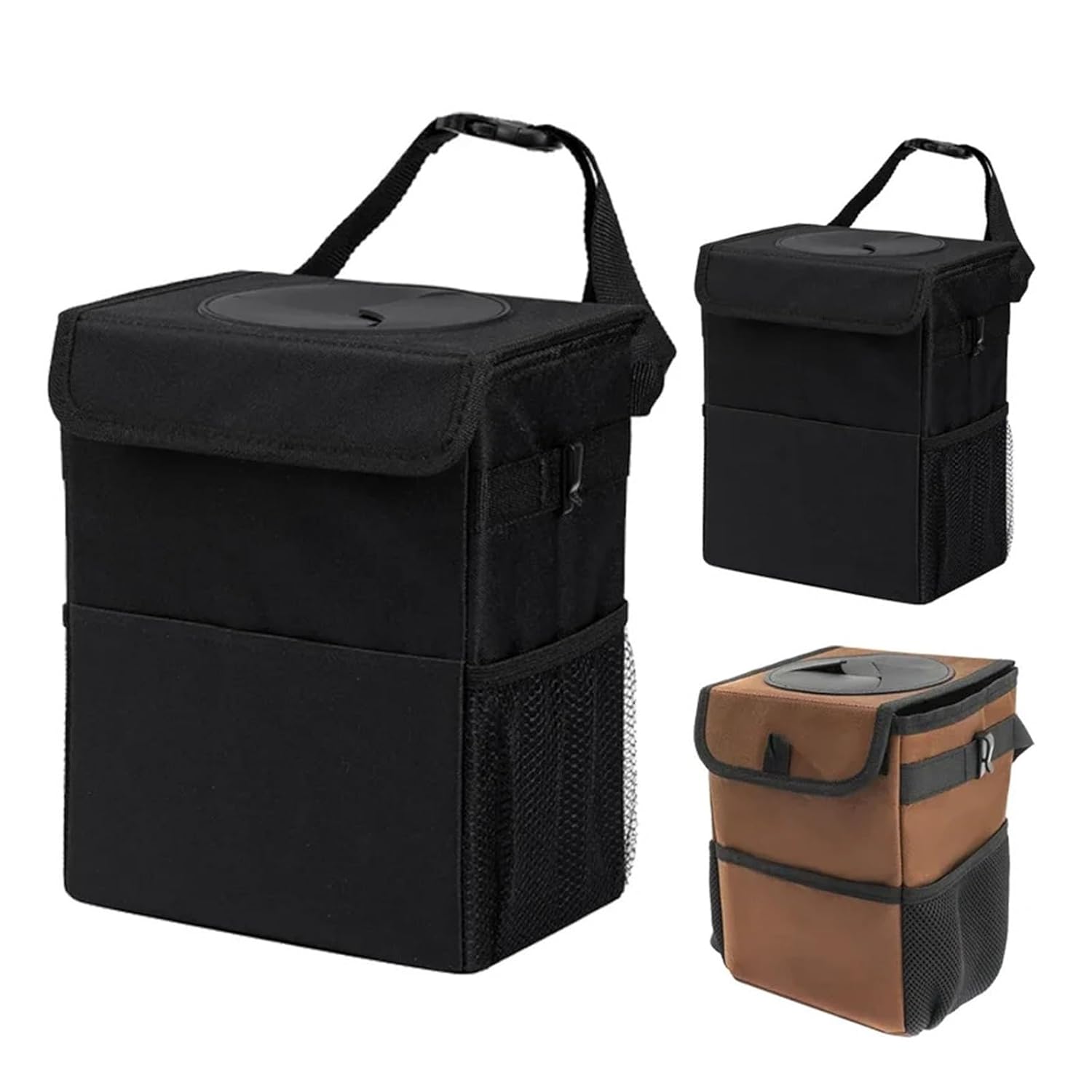 Large Capacity Trash Bin Car Trash Can with Lid Storage Pockets Fit for Seat Garbage Can Organizer Vehicle Storage Tool(Black)