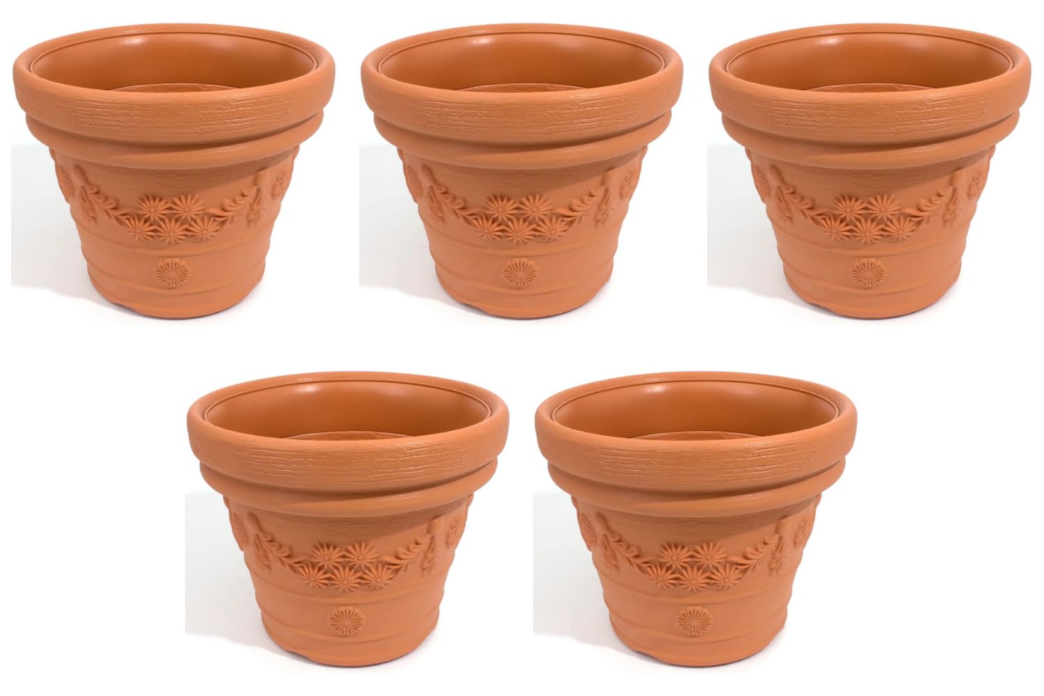 Stolmet Decora Planter - Terracotta, Ø300mm (11.81 Inch) x H235mm (9.25 Inch)- Durable Indoor & Outdoor Garden Flower Pot, Available in Sets of 1, 2, 5, or 10 (5)