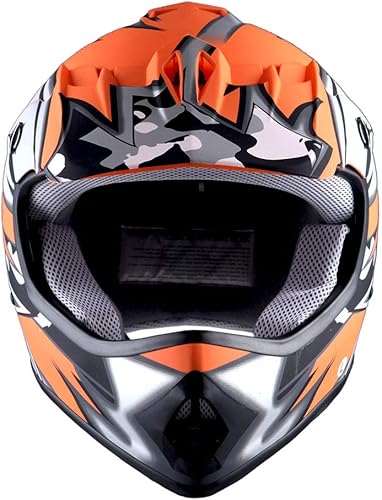 Miniatura 4 de Casco de motocross para jóvenes 1Storm BMX MX ATV Dirt Bike Casco estrella mate naranja + gafas + paquete de guante naranja para jóvenes MG