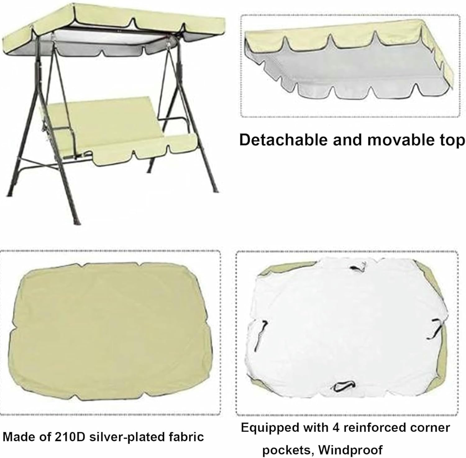 Swing Canopy Replacement Cover and Swing Cushion Cover, 210D Thicken Oxford, (Swing and Frame not Included)~/