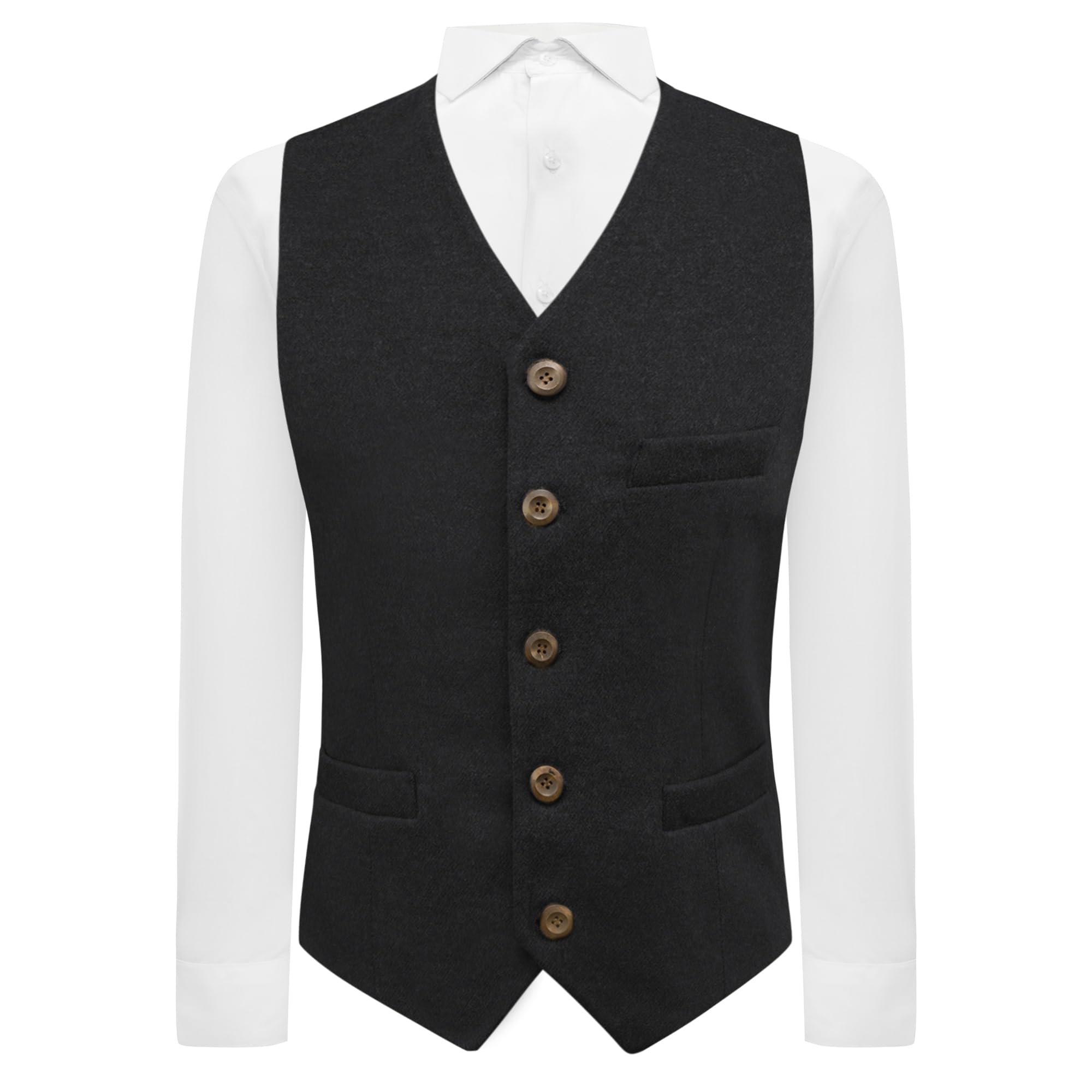 King & Priory Black Donegal Tweed Waistcoat - XXXL