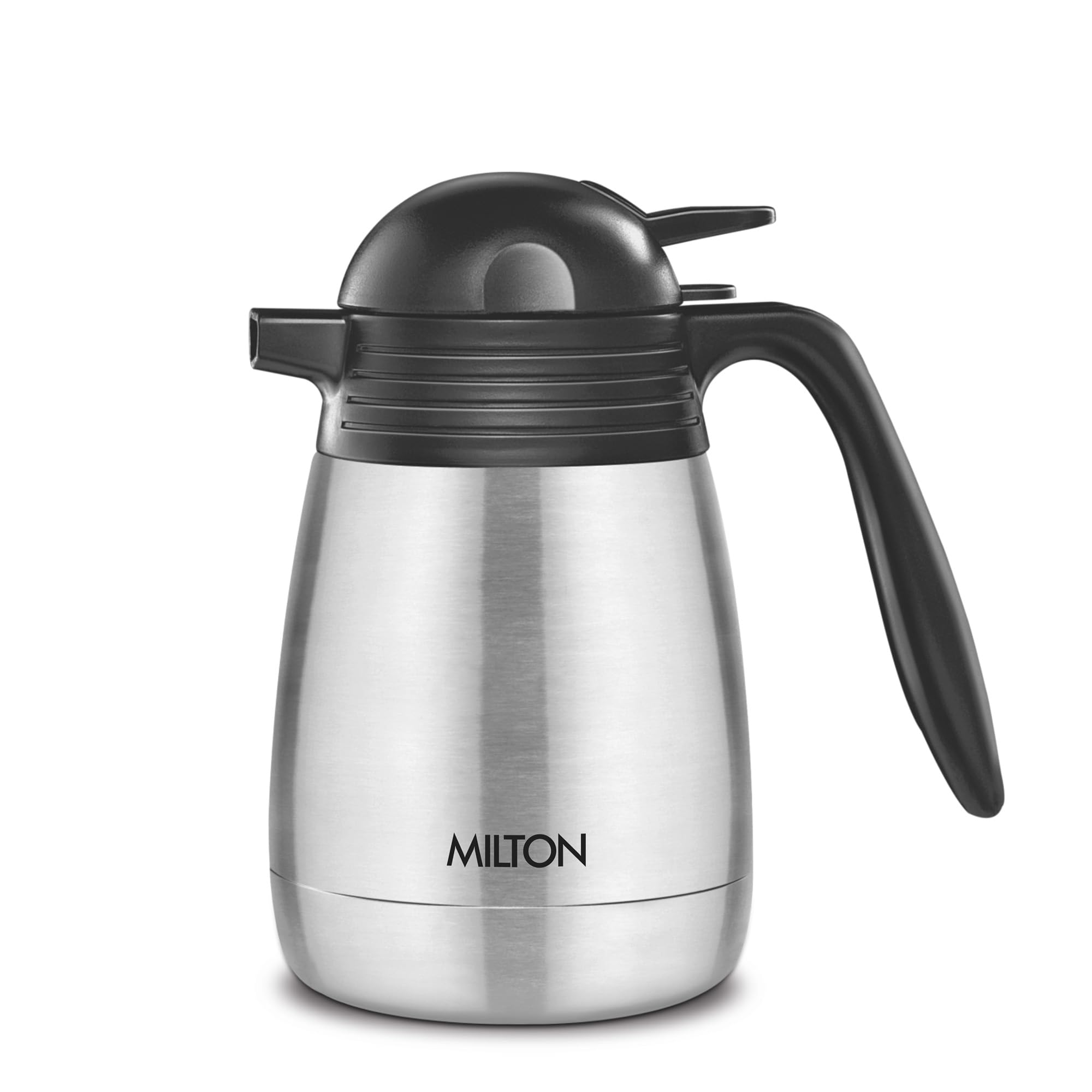 MILTON 1000ml Vacuum Insulated Tea/Coffee Pot with Press Lid, Keeps Drinks Hot and Cold for 24 Hours, 18/8 Stainless Steel, Double-Walled Thermos Flask with Inner Copper Coating - Carafe - Silver