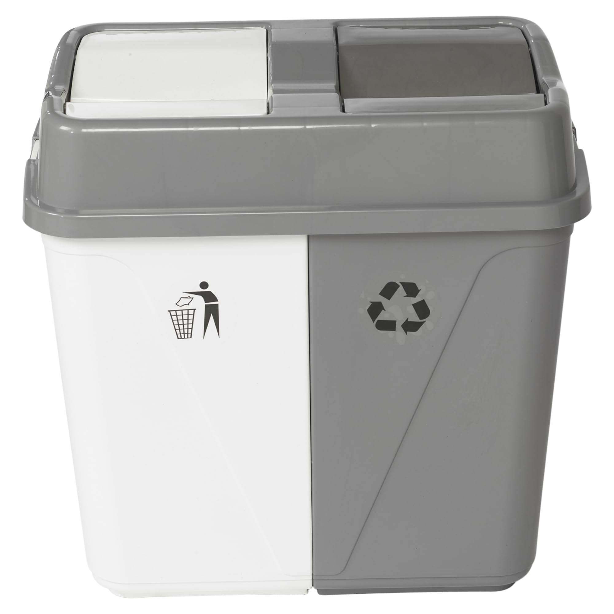 URBNLIVING 40L/60L/100L Duo Kitchen Bin Waste Garbage Can 2 Compartments With Base Connectors (White/Grey, 40 L)