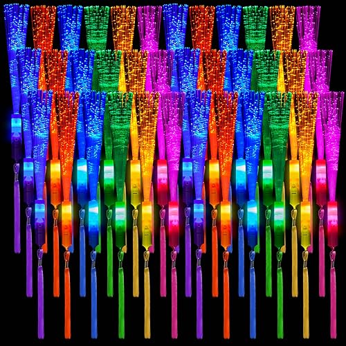 Zhanmai 24 Pieces Upgraded Glow Fiber Wands Sticks LED Light Fiber Optic Wands LED Flashing Glow Sticks Bulk for Wedding Party Favors(Mixing Color)