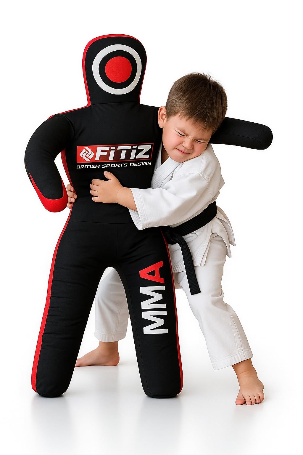 Mannequin MMA Judo Grappling Sac de frappe (vide) Brésilien BJJ, JIU Jitsu Position debout, lutte, arts martiaux, boxe, karaté (noir/rouge, 119,4 cm)