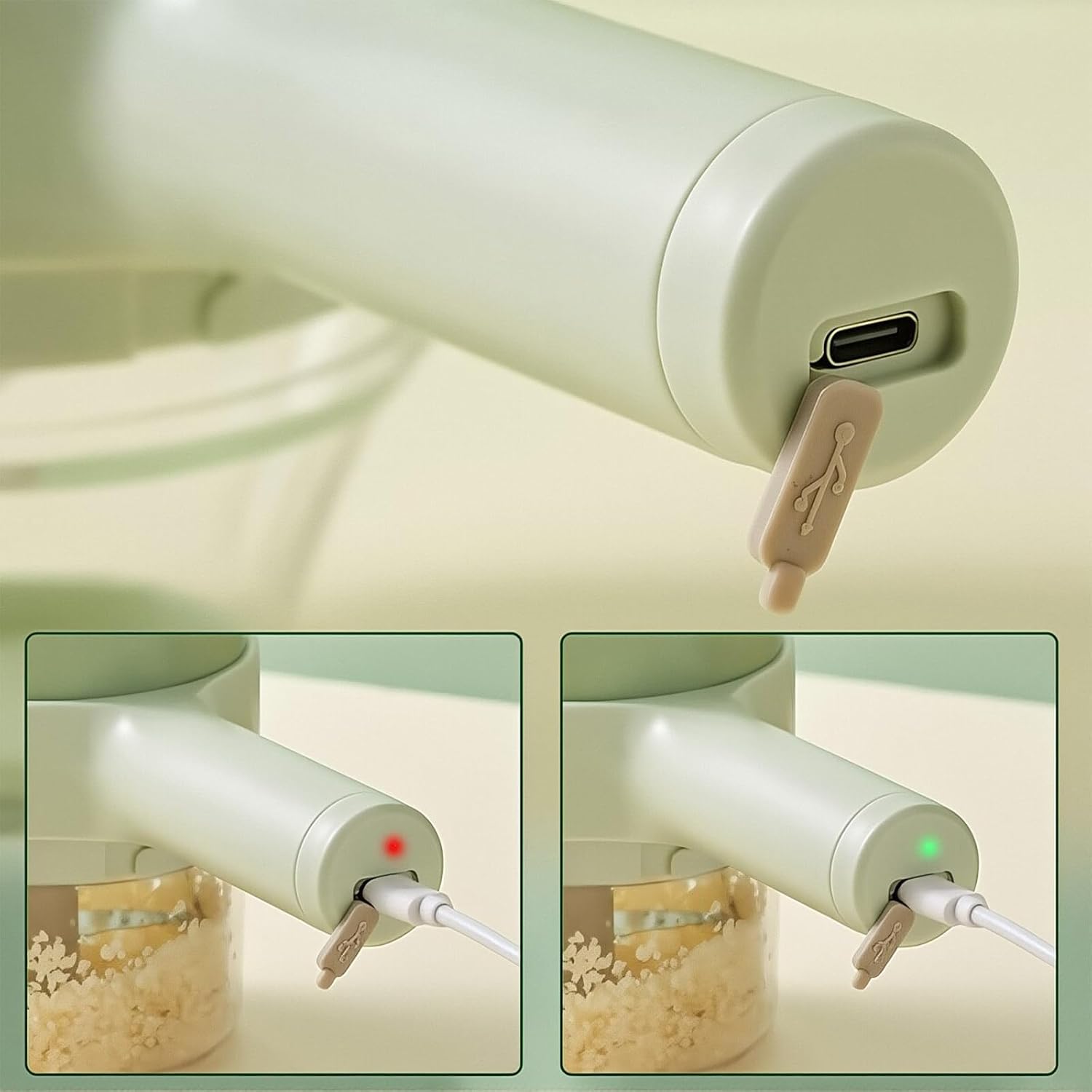 SakerPlus Electric Vegetable Cutter with cleaning brush attachment scrubbing a countertop