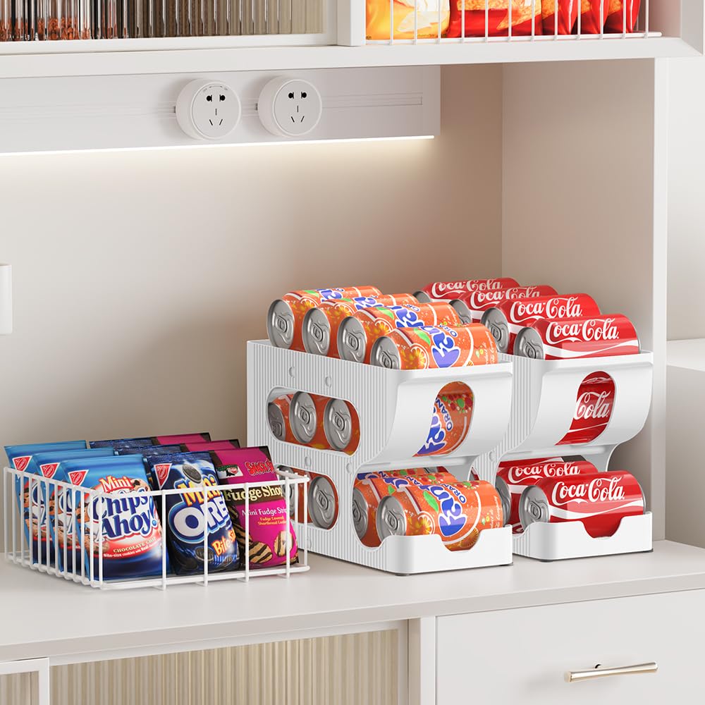 Organizador de latas de soda para despensa/refrigerador, dispensador automático de latas, almacenamiento, soporte, contenedor para refrigerador, organizador de bebidas para refrigerador, paquete de 2 6