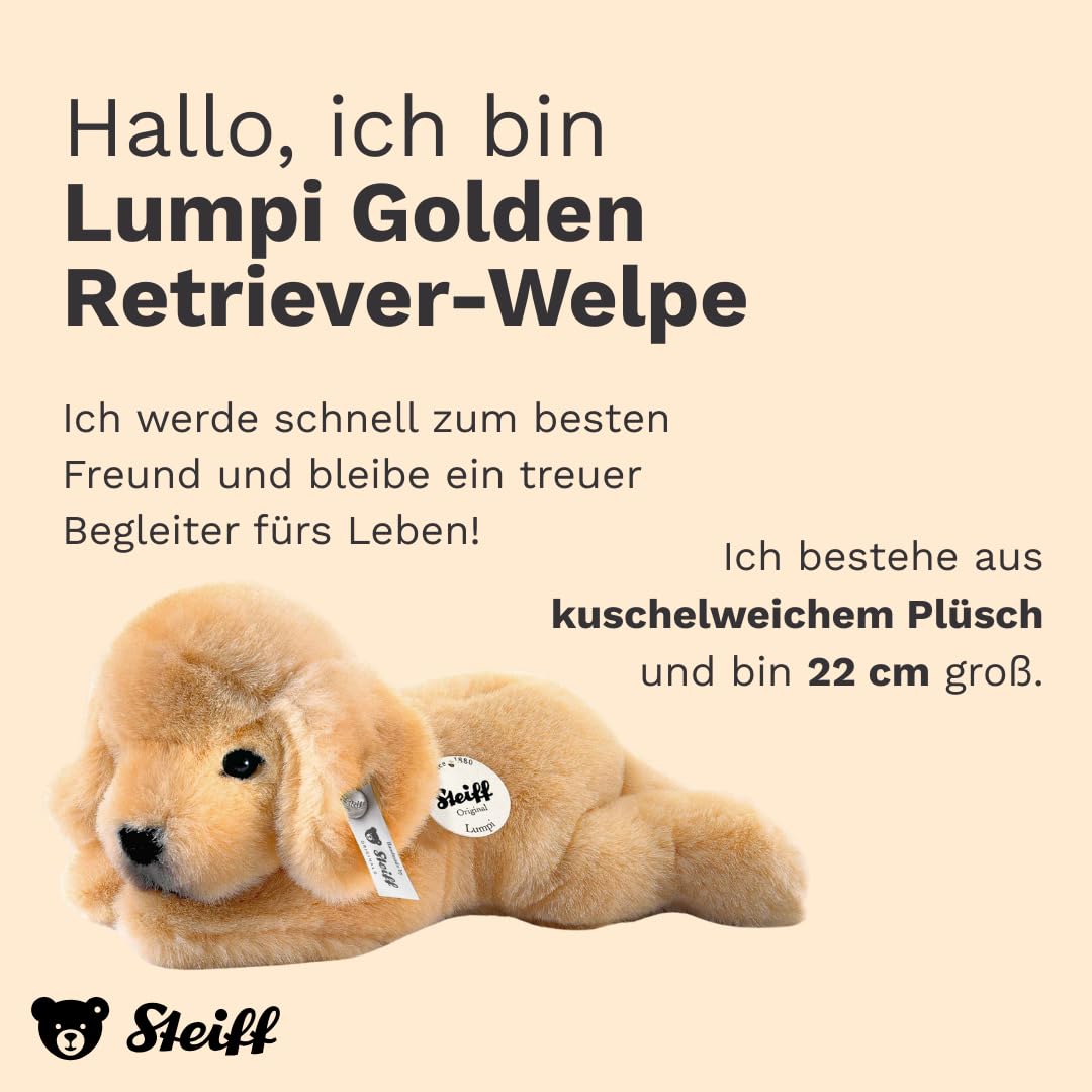 Steiff Kuscheltier Kleiner Freund Golden Retriever Welpe Lumpi, Süßes Stofftier mit Kunststoffaugen, Kinder, Jungen & Mädchen, Plüschtier 22 cm, Beige, 280160