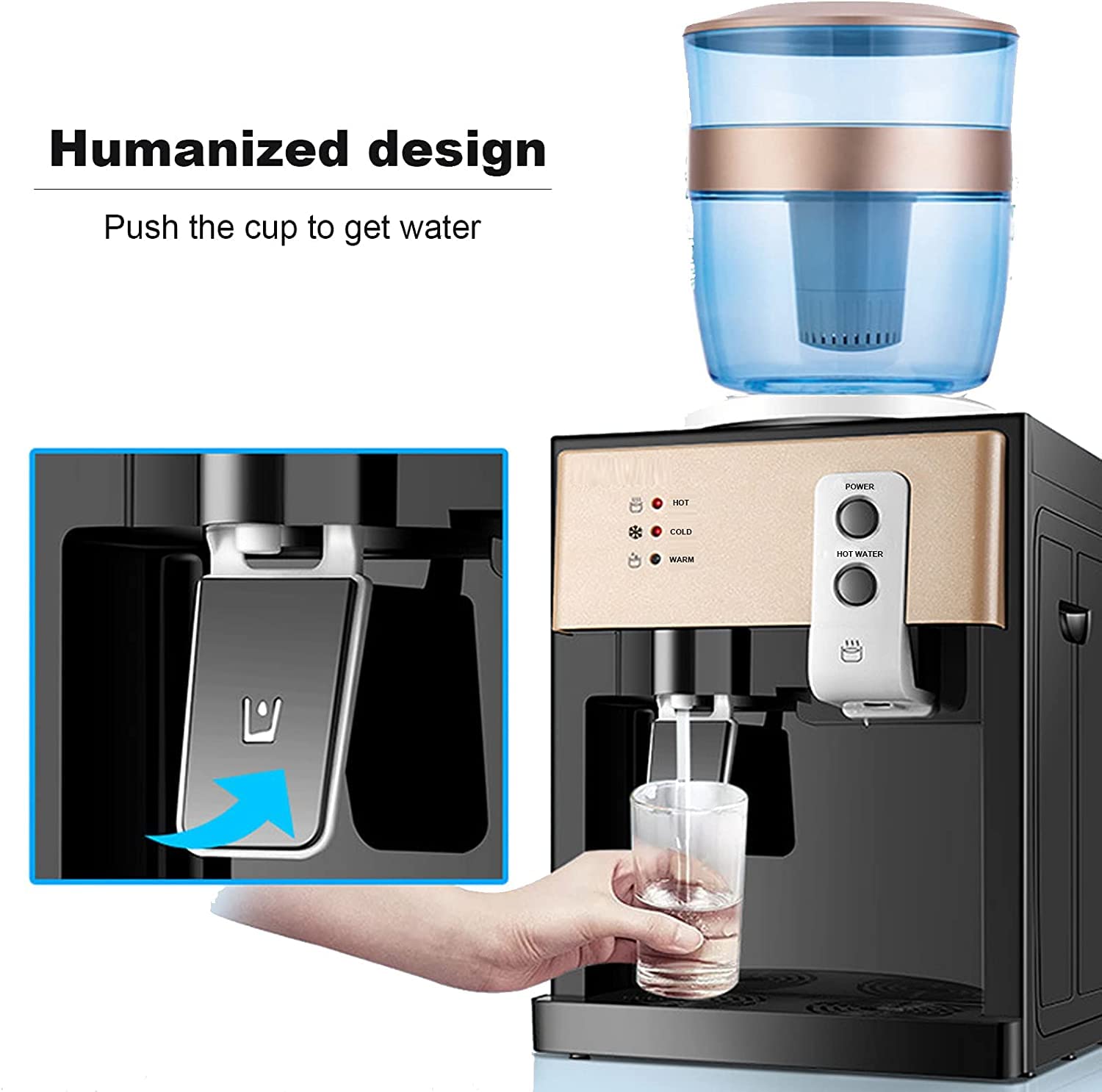 Distributeur d'eau chaude et froide électrique, à chargement par le haut, distributeur d'eau pour le bureau à domicile, pour seau d'eau de 3,5 à 18,9 litres, 550 W, noir