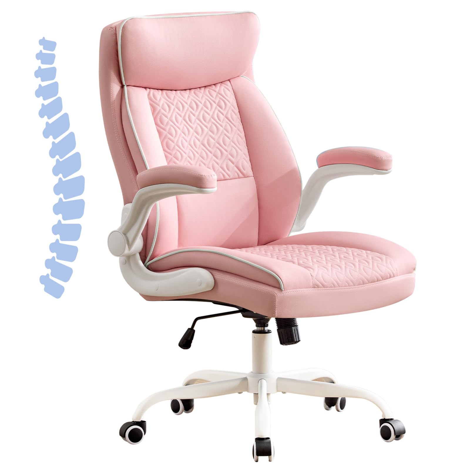 Hellove Chefsessel Bürostuhl 185kg Ergonomischer Kunstleder Schreibtischstuhl mit Verstellbarer Rückenlehne und Klappbaren Armlehnen, Drehstuhl mit Kopfstütze Computerstuhl Home Office Stuhl, Rosa