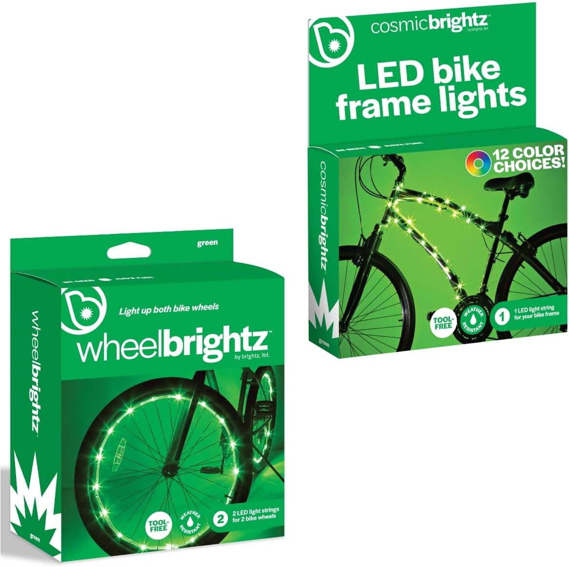 Brightz LED Bike Lights Bundle – Includes WheelBrightz LED Bike Wheel Lights, 2-Pack, and CosmicBrightz LED Frame Rope Light – Vibrant, Easy to cInstall, Weather-Resistant, Perfect for Kids & Adults