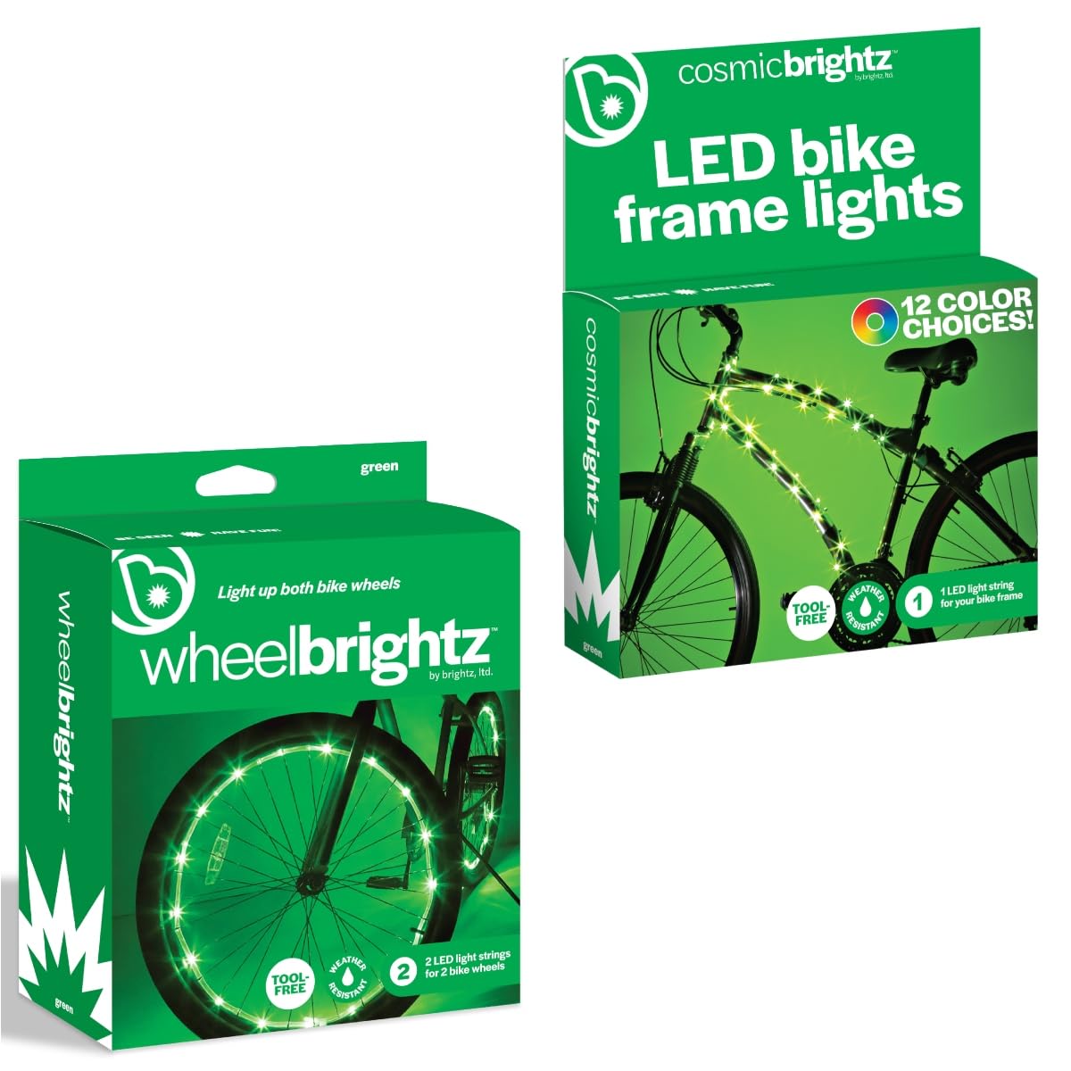 BrightzLED Bike Lights Bundle – Includes WheelBrightz LED Bike Wheel Lights, 2-Pack, and CosmicBrightz LED Frame Rope Light – Vibrant, Easy to cInstall, Weather-Resistant, Perfect for Kids & Adults