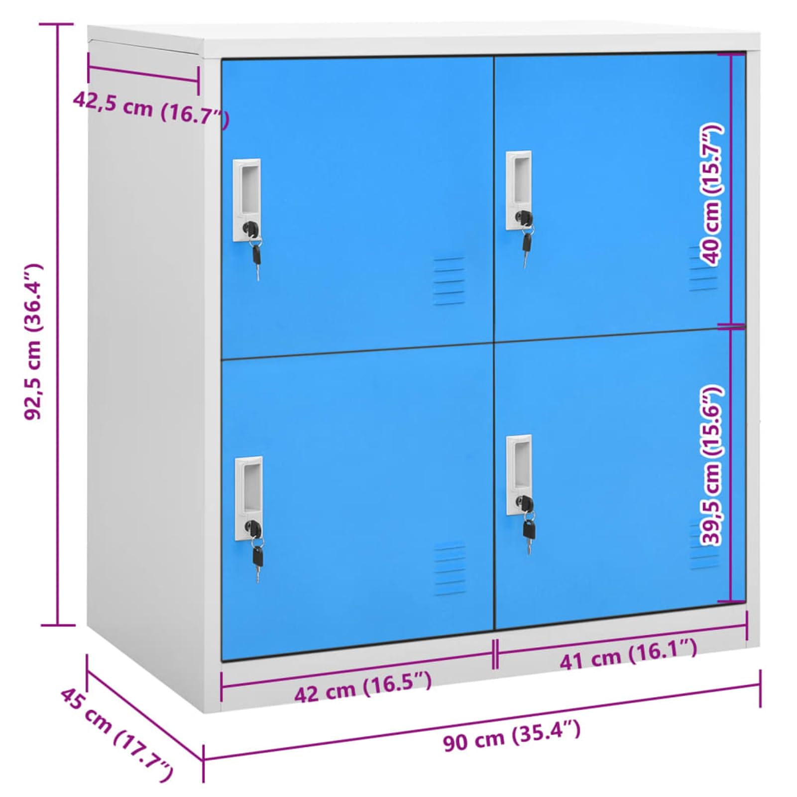 Rantry Schließfachschrank Hellgrau und Blau 90x45x92,5 cm Stahl Schließfächer Model336433