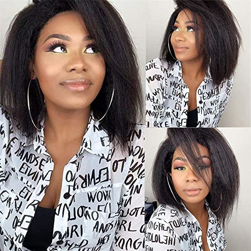 Alidiamond 16 Inch Kinky Straight Human Hair Wigs, 13X4, 180% Brazilian Remy Hair, Yaki Lace Front Wig For Women thumb #4