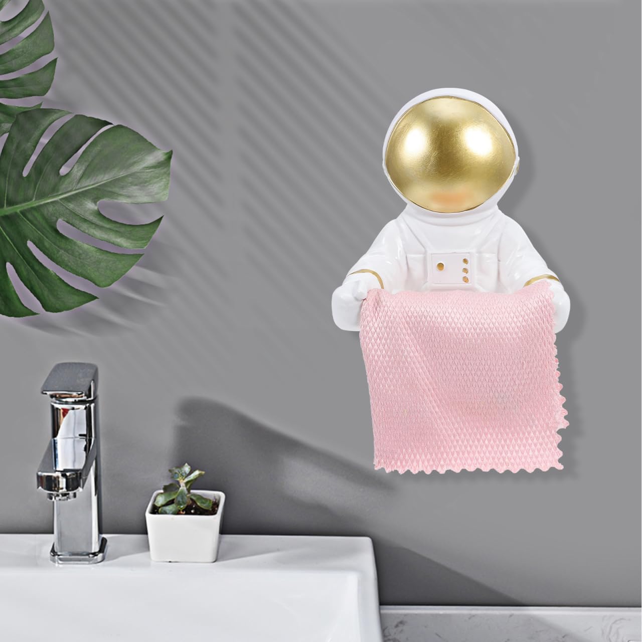 Healifty Astronaut Tissue Holder Portable Roll Paper Organizer Light Luxury Bathroom Accessory for Home Hotel Restaurant 7.08X6.88X4.72In