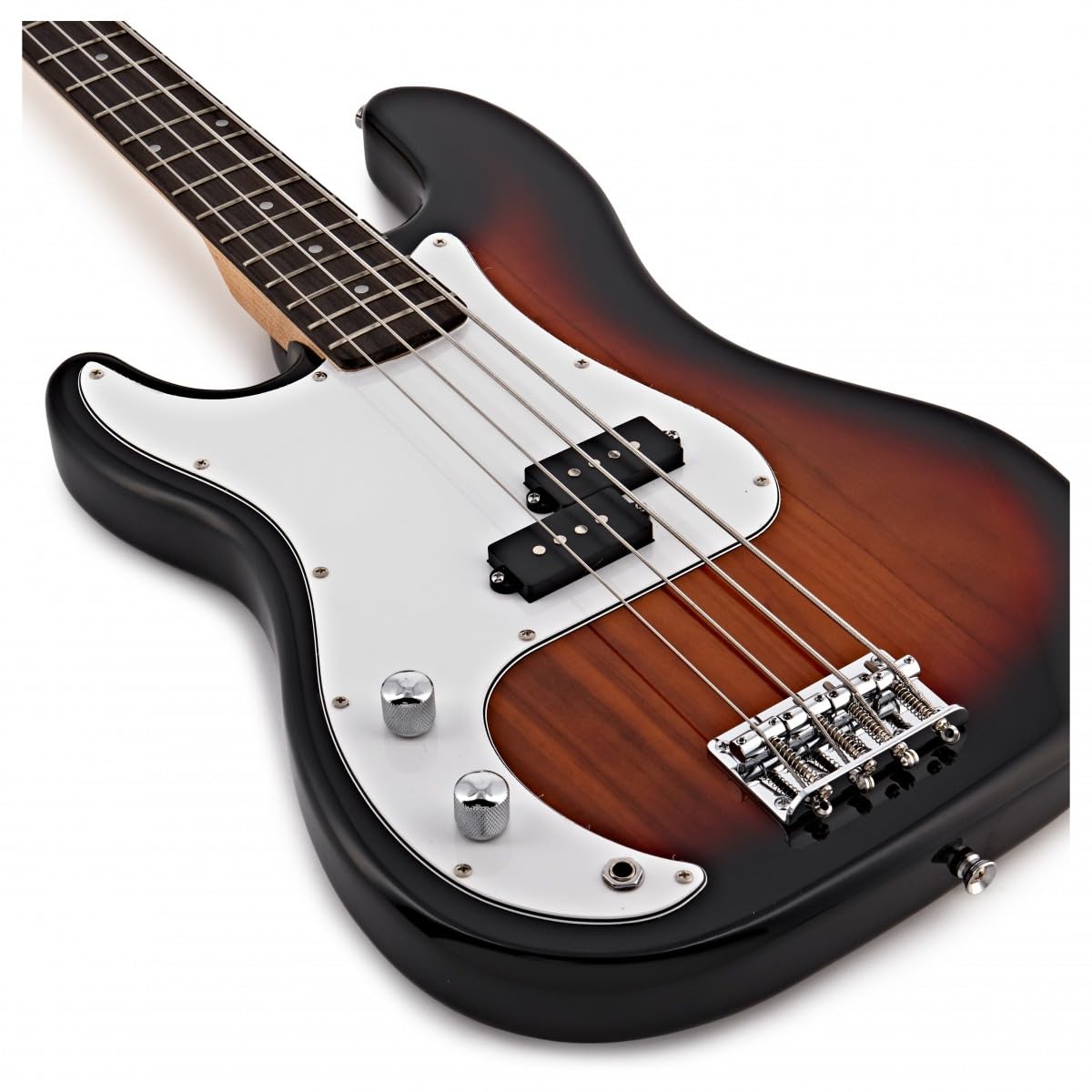 LA Linkshänder-Bassgitarre + 15-Watt-Verstärker mit Zubehör, Sunburst | Perfekter Bass für Jüngere Linkshänder-Anfänger, Klarer Druckvoller Ton, Leichte Hölzer, 15W-Verstärker Inklusive