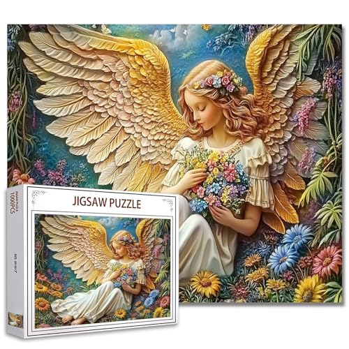 Tucocoo Puzzle de peinture à l'huile en relief 3D, 1000 pièces, qualité HD, puzzle ange mignon, activité familiale pour soirée de jeu