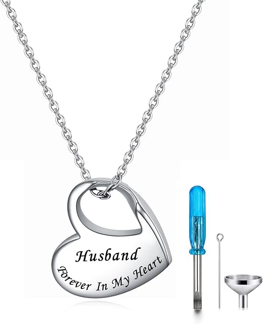 YOTHIWAD Heart Urn Necklace for Ashes Cremation Jewelry Forever in My Heart Engraved Stainless Steel Keepsake Waterproof Memorial Pendant for loved Ones with Filling Kit