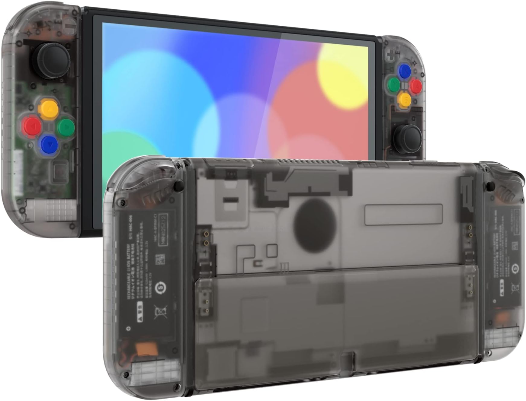 DIY Full Set Shell for Nintendo Switch OLED, Replacement Console Back Plate & Kickstand, Custom NS Handheld Controller Housing with Full Set Buttons for Nintendo Switch OLED - Clear Black