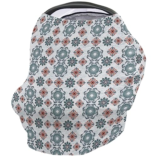 Nursing Cover for Breastfeeding Scarf, Floral Textured Geometric Grey Baby Car Covers Super Soft Multi Use for Canopy Shopping Cart Cover Blanket Stroller Cover