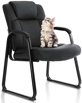 CLATINA Big & Tall 500 lb. Guest Chair, Leather Reception Chairs with Sled Base and Padded Arm Rest for Waiting Room Office Home and Meeting Conference-Black