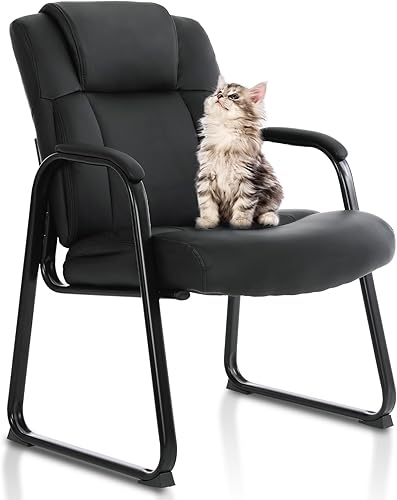 CLATINA Big & Tall - Silla de invitados de 500 libras, sillas de recepción de cuero con base de trineo y reposabrazos acolchado para sala de espera,
