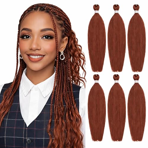Cabello trenzado de jengibre preestirado, 6 paquetes de 24 pulgadas, cabello sintético preestirado, trenzas naturales de fácil torsión, ajuste