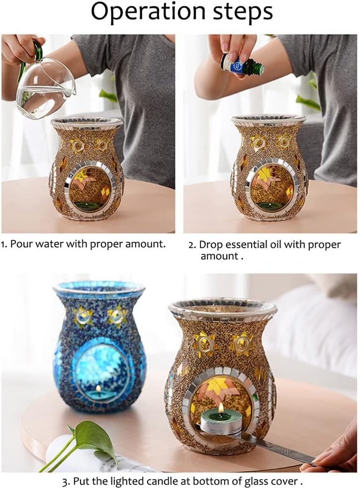 Aromatherapy Candle Holder Stained Glass Essential Oil Burner Retro Table Aroma Lamp Home Table Decoration (Color : E, Size : 10.5 * 5.5 * 14.2cm) (D 10.5 * 5.5 * 14.2cm)