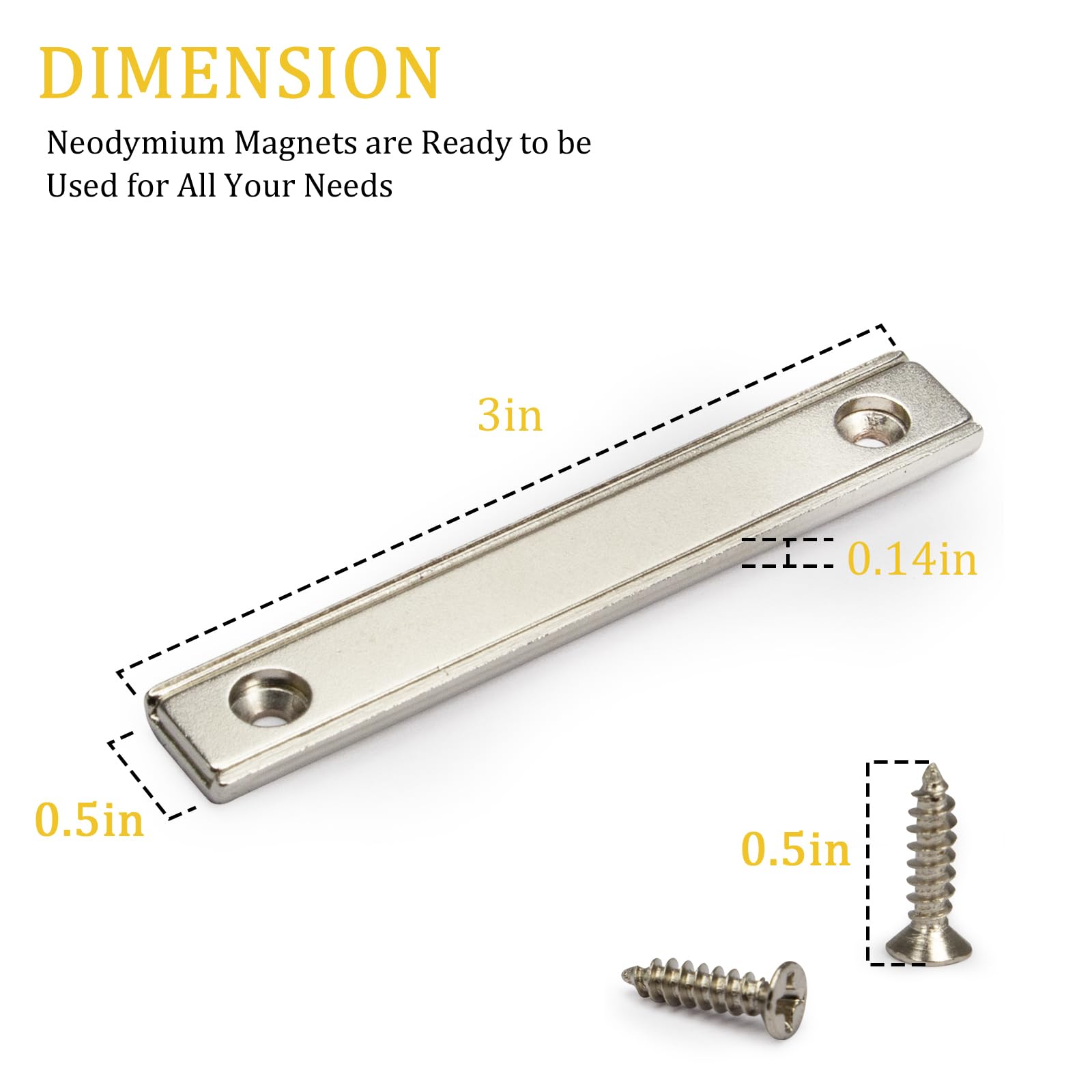 Strong Neodymium Thin Steel Bar Magnets, 3 Inch Heavy Duty Industrial Rare Earth Bar Magnets with Screw for Holding Handle Tools(12P, Sliver) — Amazon image 3