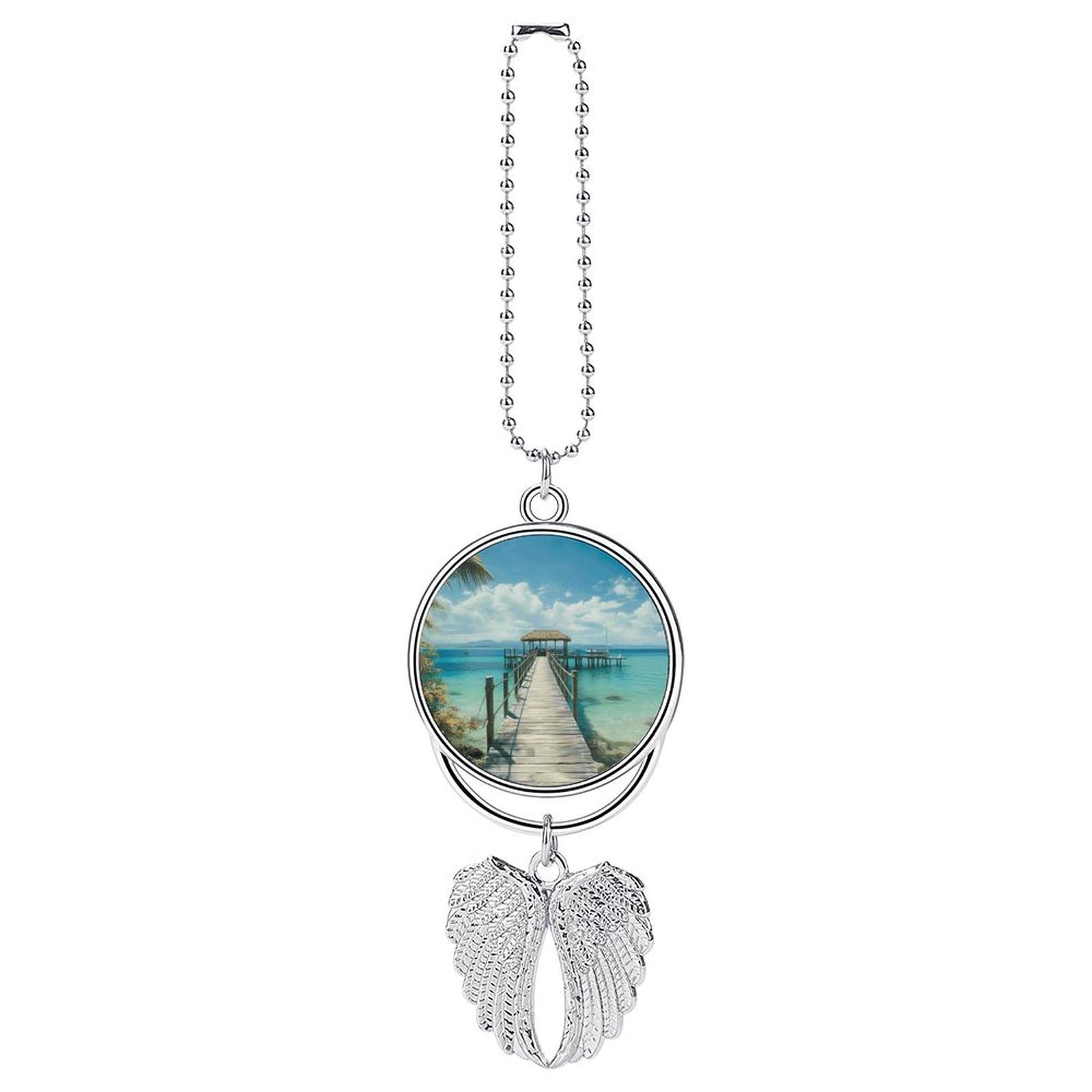 Tropical Pier Car Charm, Alloy Rear View Mirror Pendant, Bling Funny Car Hanging Ornament Gift for Women Men, Car Pendant Lucky Auto Interior Decoration Accessories Silver-Style