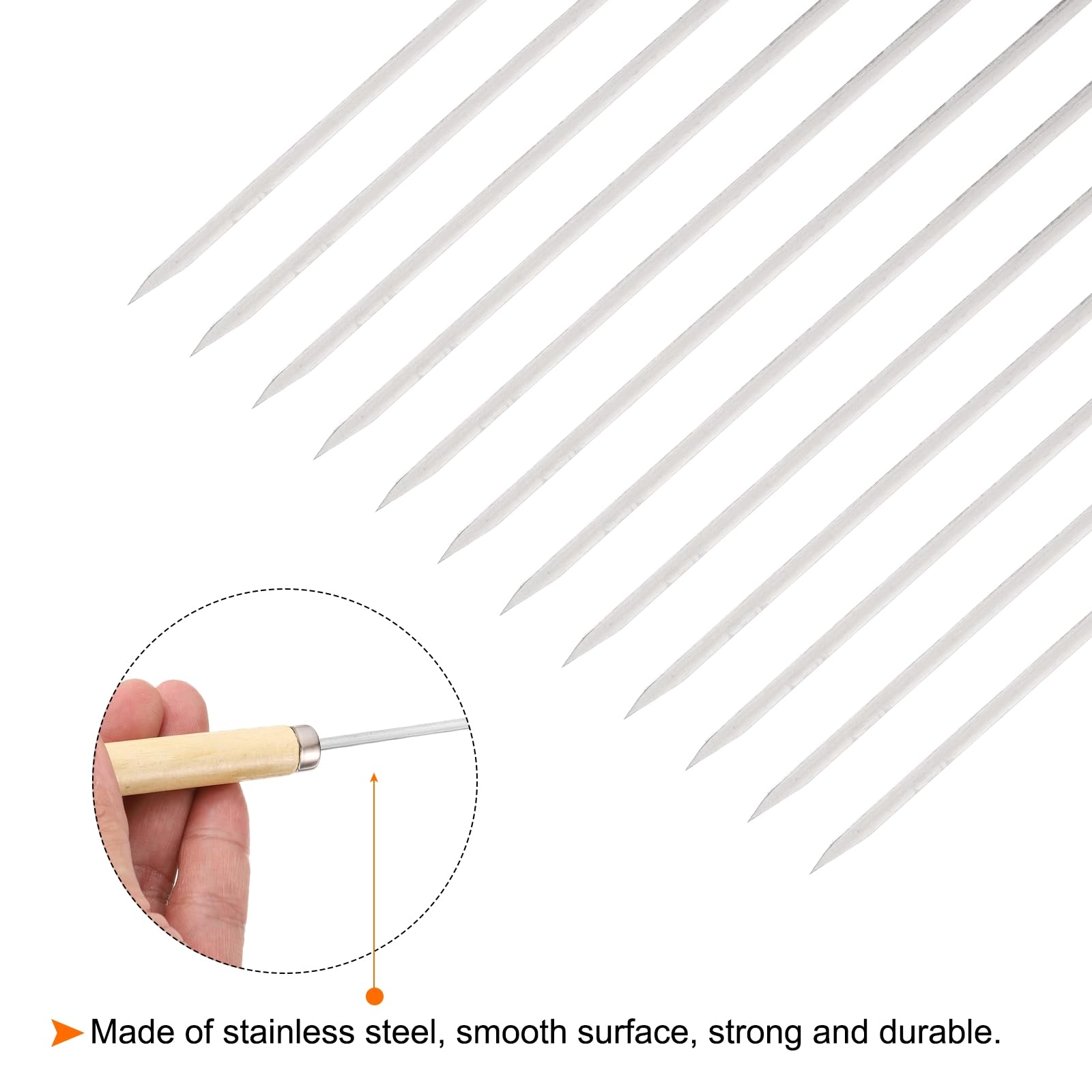 QUARKZMAN 12Pz Spiedini Acciaio 35cmx3.5mmx1mm Spiedo per Barbecue Metallo Piatti con Manico Legno Acciaio Inox Riutilizzabili Grigliate Arrosticini Aperto per Carne Frutta Verdura