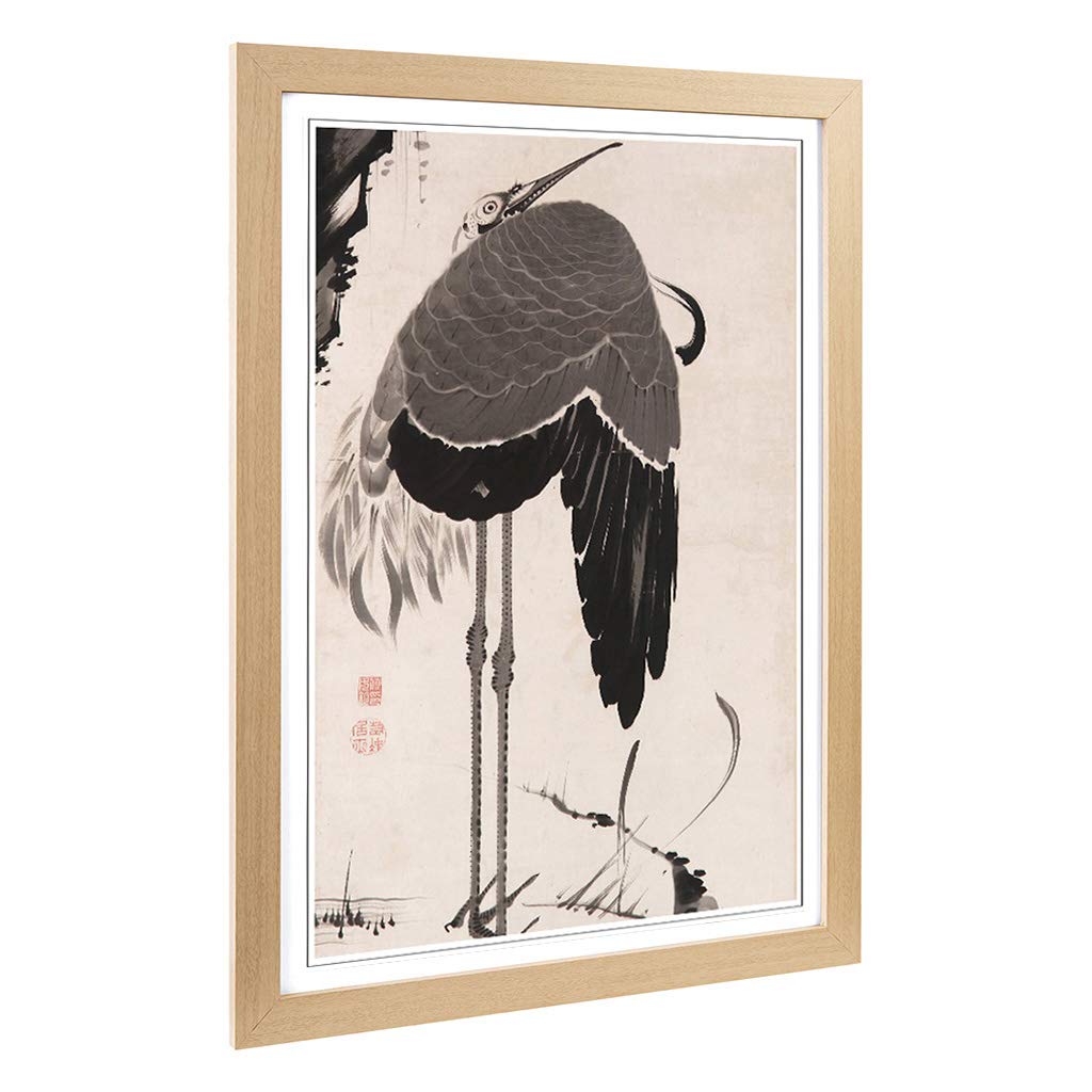 Big Box Art Framed Print of Ito Jakuchu Cranes Oriental Design | Wall Art Picture | Home Decor for Kitchen, Living, Dining Room, Bedroom, Hallway, Office, Oak, A2 / 24.5x18 Inch / 62x45cm