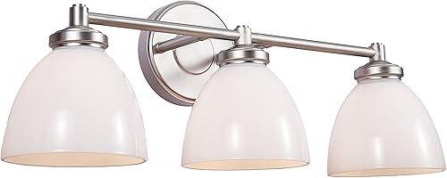 Aspen Creative 62281, tocador de baño con 3 luces, 21-12 pulgadas de ancho x 9 pulgadas de alto x 7-12 pulgadas de E, acabado de níquel cepillado,