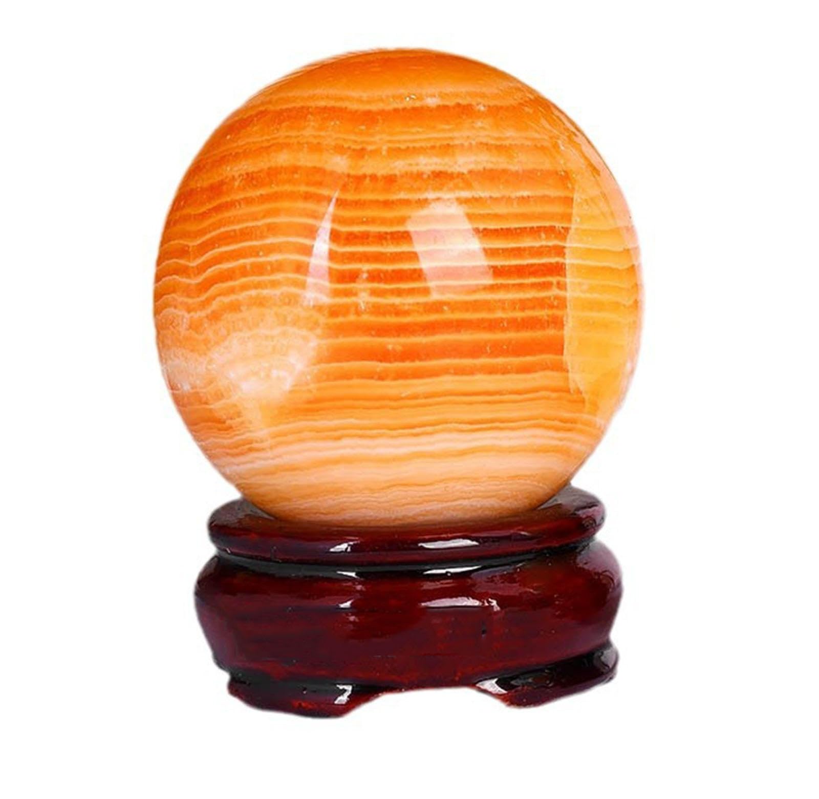 SHFTQXSLAT Crystal Ball Yellow Square Sphere Polished Gemstones Crystals and Stones with Wood Stand for Feng Shui Divination,65-70mm