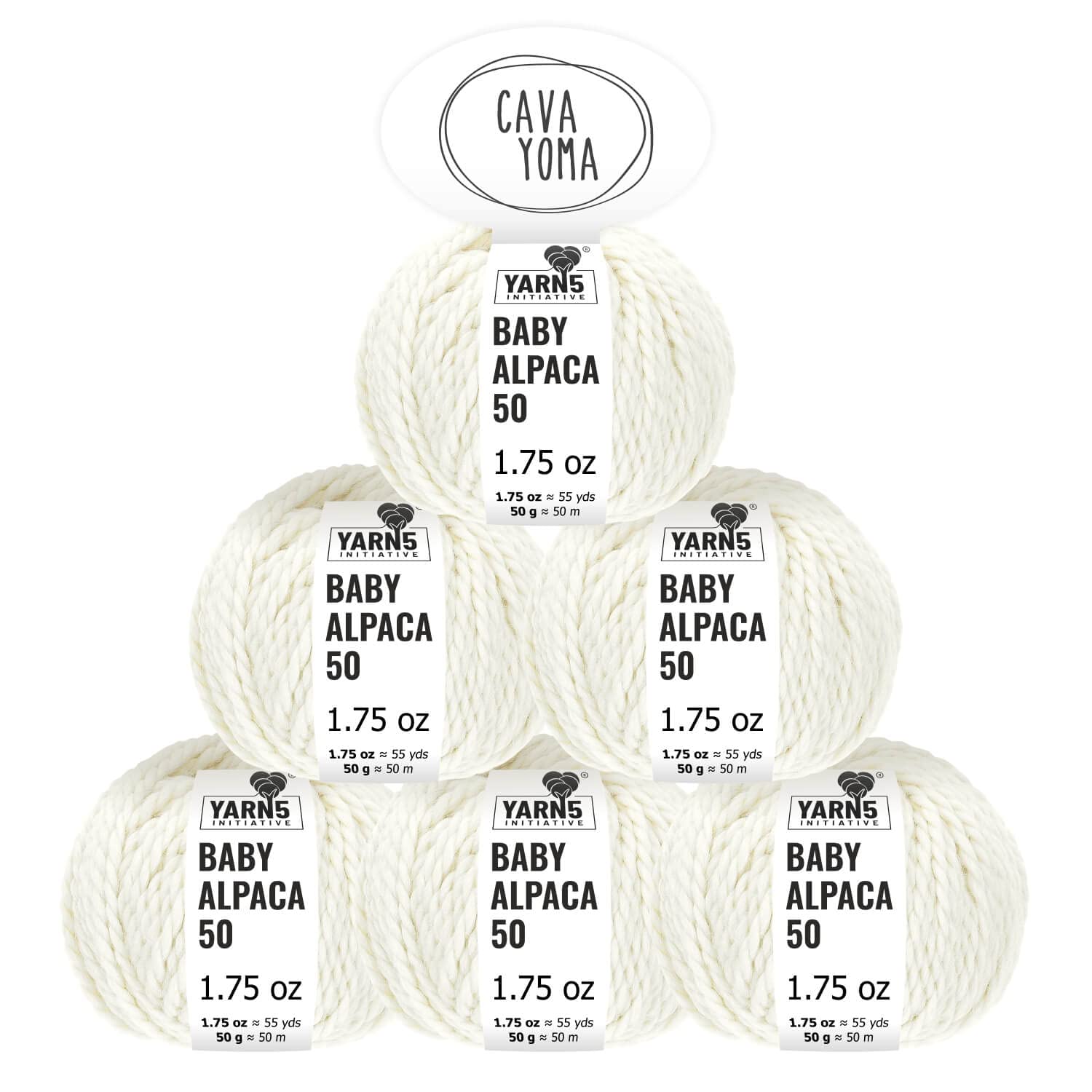 CAVAYOMA 100% Baby Alpaca Yarn Chunky in 30+ Colors (Itch-Free) #5 Bulky Baby Alpaca Yarn for Knitting & Crocheting Set of 6 Skeins (300g, 10,5oz) Hand Selected Quality from Peru - Raw White